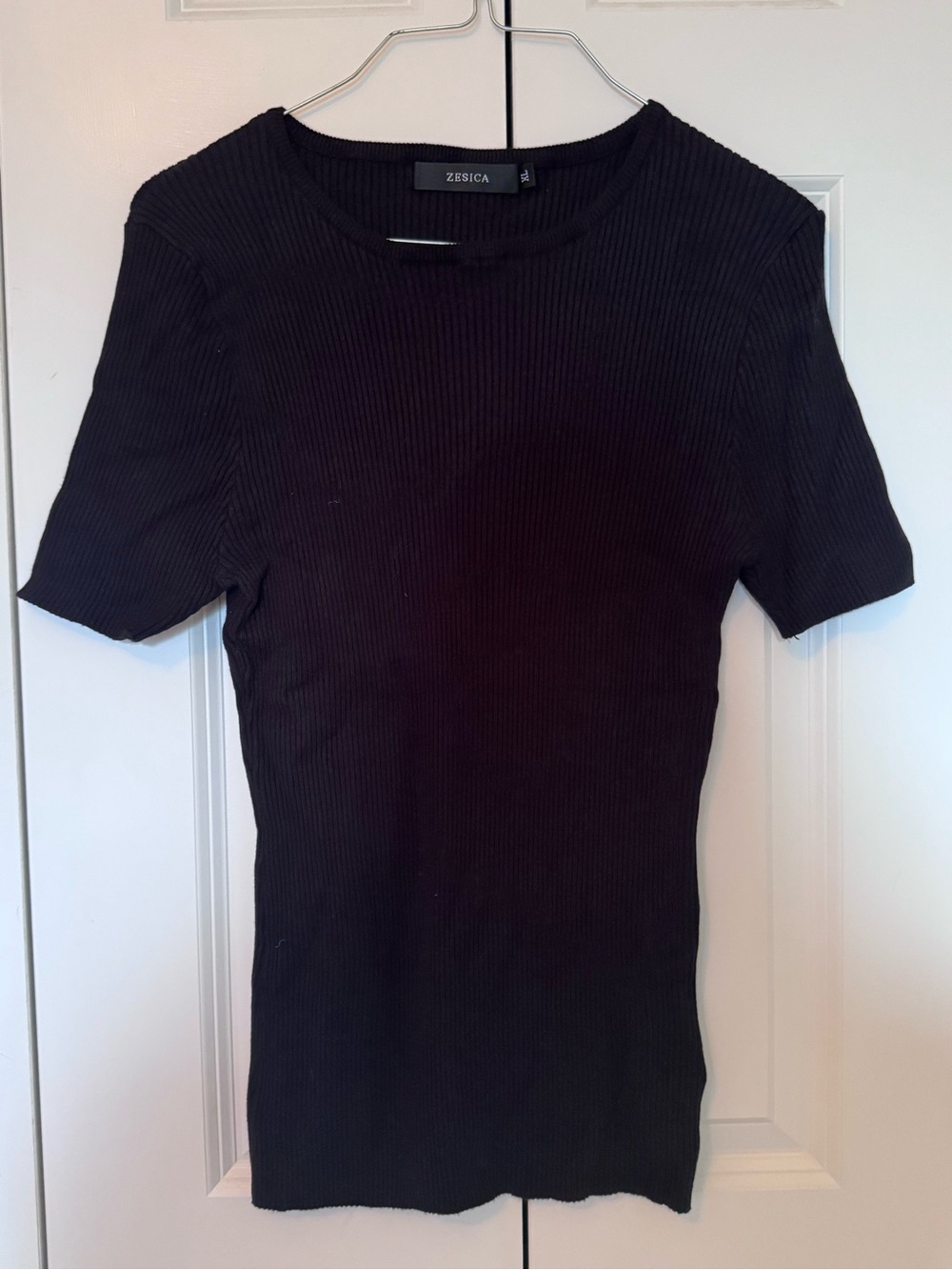 Black Ribbed Short Sleeve Women's Top